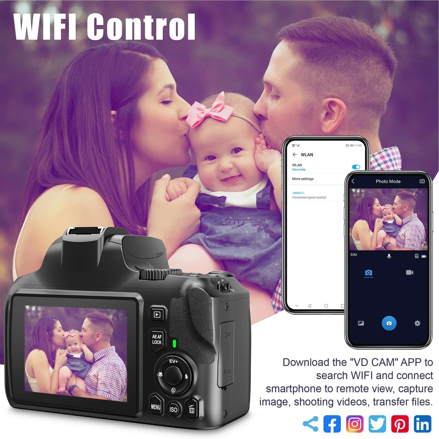 40X Digital Zoom Cameras for Photography 4K Optical Vlog Camera for YouTube with Flash 64MP WiFi Livestream Webcam Video Camera