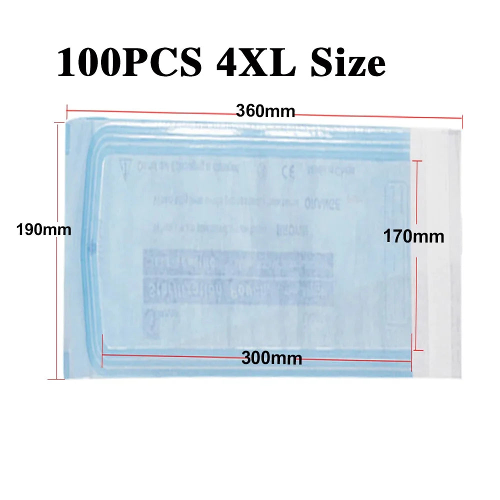 100PCS Self-Sealing Sterilization Pouches Bags 7 Size Disposable Nail Art Disinfection Bag Tattoo Nail Dental Tool Storage Bag