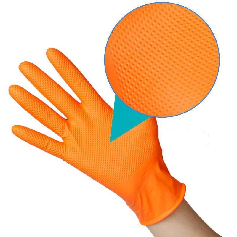 Disposable nitrile gloves orange or black diamond textured diamond heavy duty thickness 7 mil meet the standard for mechanical w