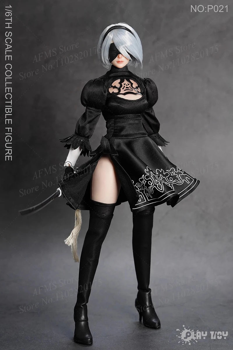 PLAY TOY P021 1/6 Scale Collectible Figure Nier Beauty 2B Sister Medical Gradesilicone Body 12'' Women Soldier Action Figures