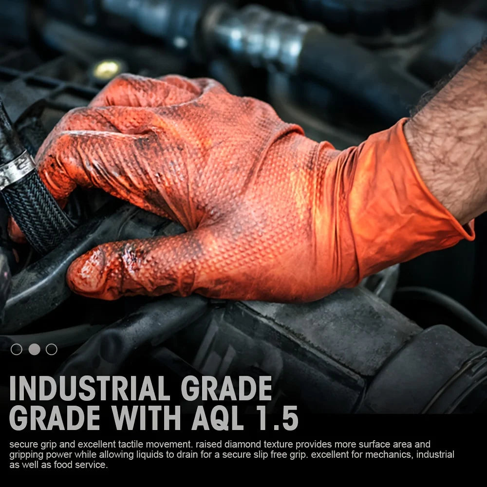 Pack 20/50pcs 8 Mil Nitrile Gloves-Heavy Duty Mechanic Gloves, With Grip - Powder And Latex Free Disposable Gloves Black Orange