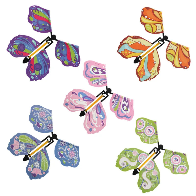 5PCS Magic Flying Butterfly Wind Up Butterfly Fairy Flying Toys Winding Rubber Band Bookmark Party Funny Gift Magic Tricks Tools