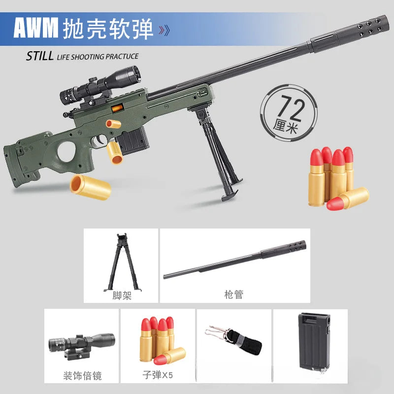 DIY Sniper Rifle Soft Bullets with Scope Manual Shell Ejection Toy Gun Outdoor Cs Game Prop Toy for Adult Boys Birthday Gift