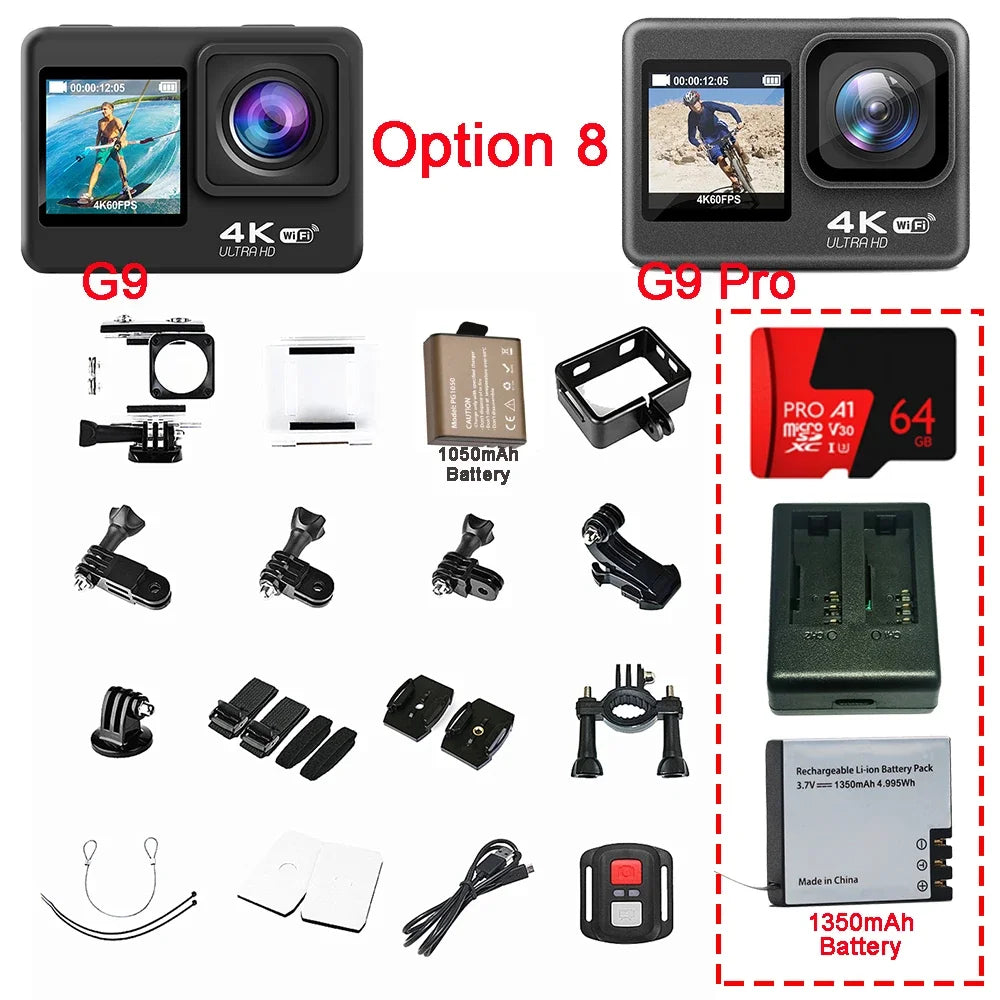 Huafant G9 Action Camera 4K 60FPS 24MP 2.0 Touch LCD EIS Dual Screen Wi-Fi 170D Waterproof Remote Control 4X Zoom Sports Cam