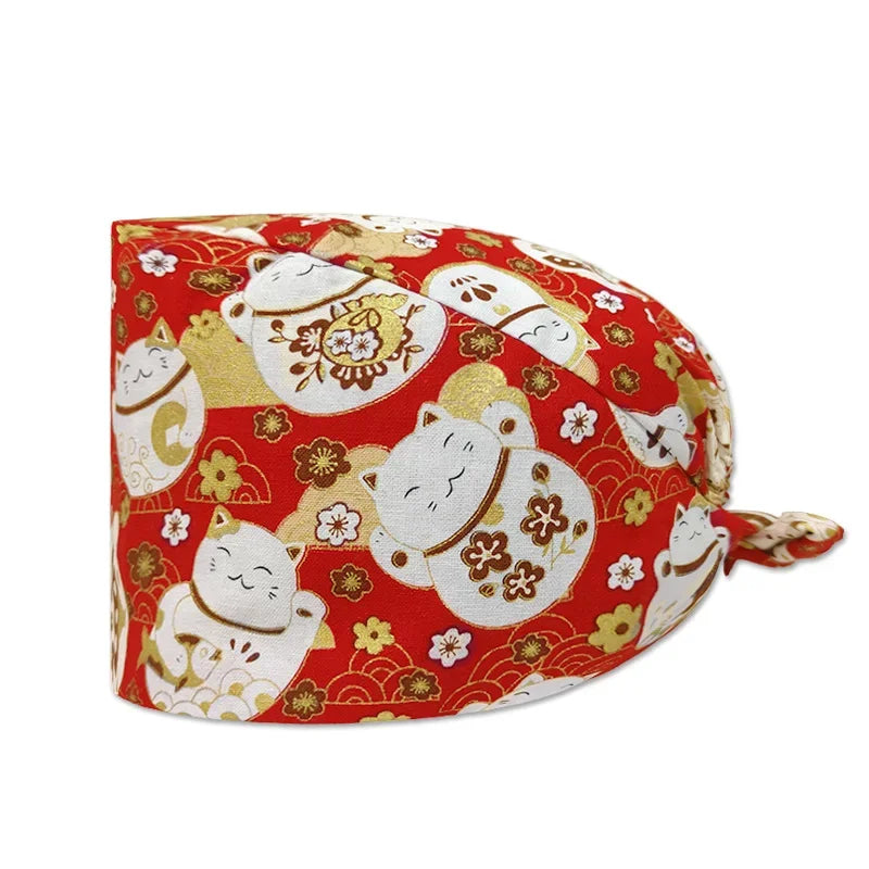 Cartoon Printed Women's Surgical Cap, 100% Pure Cotton Dental Cap, Beauty Salon Breathing and Cleaning Cap, Laboratory Work Cap