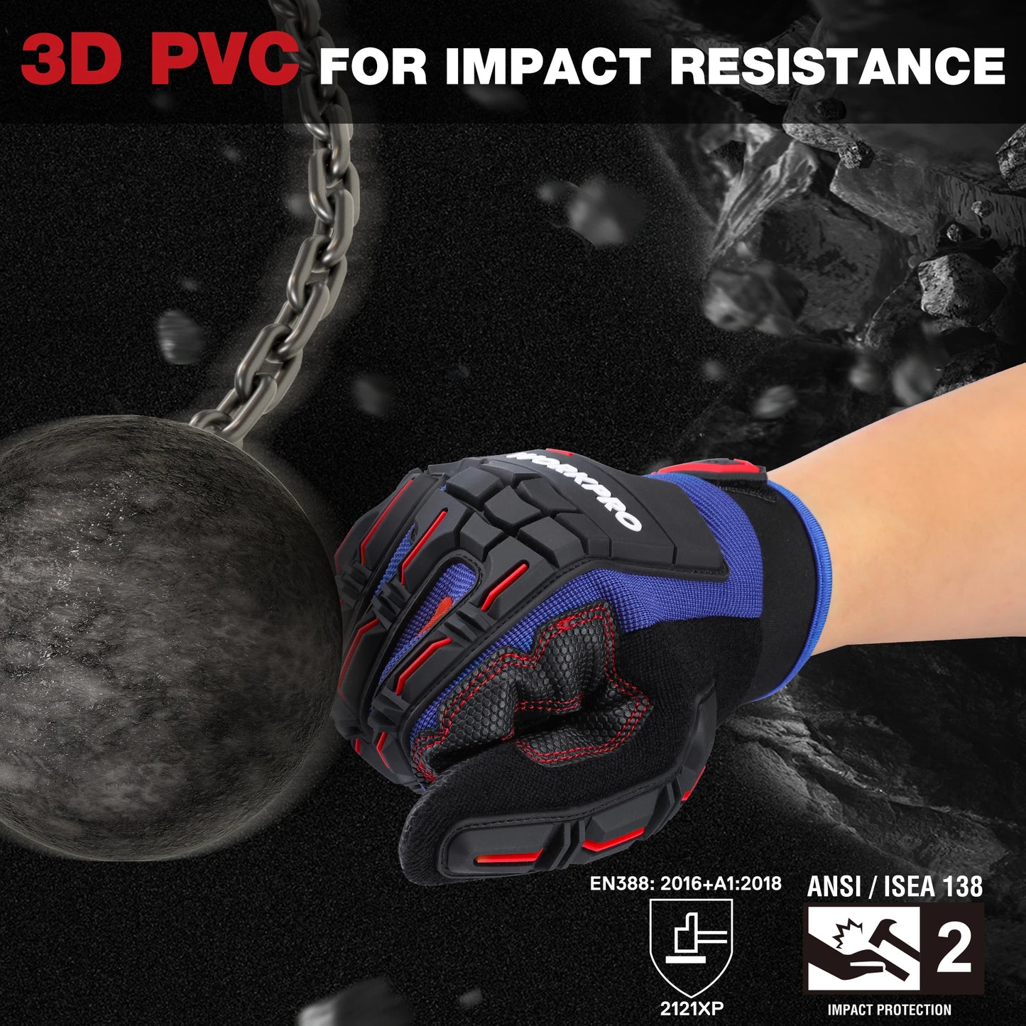 WORKPRO Heavy Duty Work Gloves Synthetic Leather Mechanic Gloves Impact Working Gloves PVC Protection Touch Screen