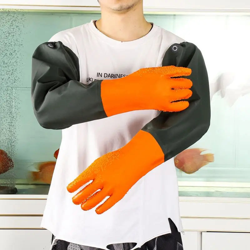 Super long oil proof thickening puncture-proof waterproof wear-resistant aquatic rubber gloves