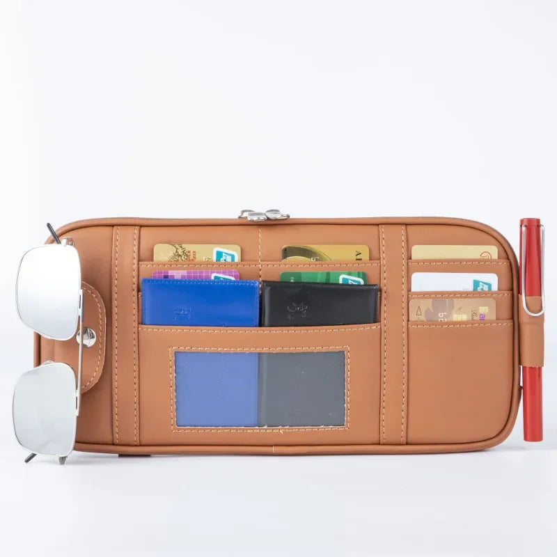 Car Sun Visor Organizer Storage Box Auto Sunglasses Clip Stowing Tidying Bag Bill Pen Card Holder CD DVD Organizer with Zipper