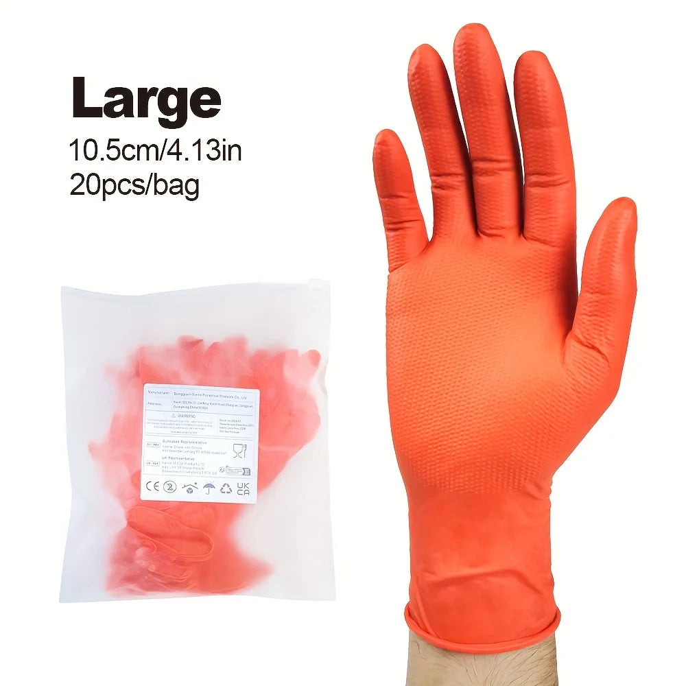 Pack 20/50pcs 8 Mil Nitrile Gloves-Heavy Duty Mechanic Gloves, With Grip - Powder And Latex Free Disposable Gloves Black Orange