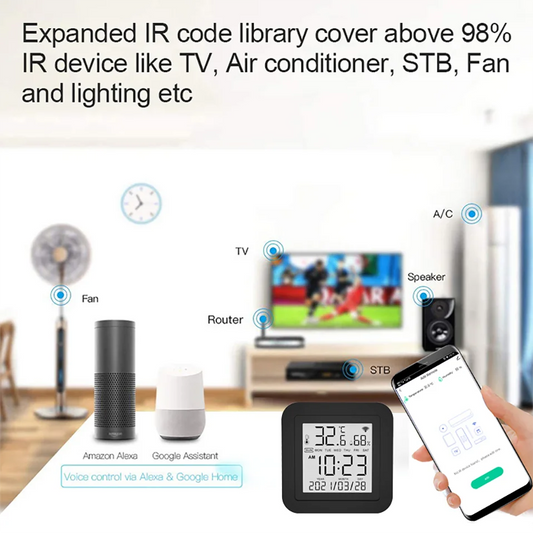 Tuya Smart Universal IR Remote WiFi Temperature Humidity Sensor for Air Conditioner TV AC Works with Alexa Google Home Yandex