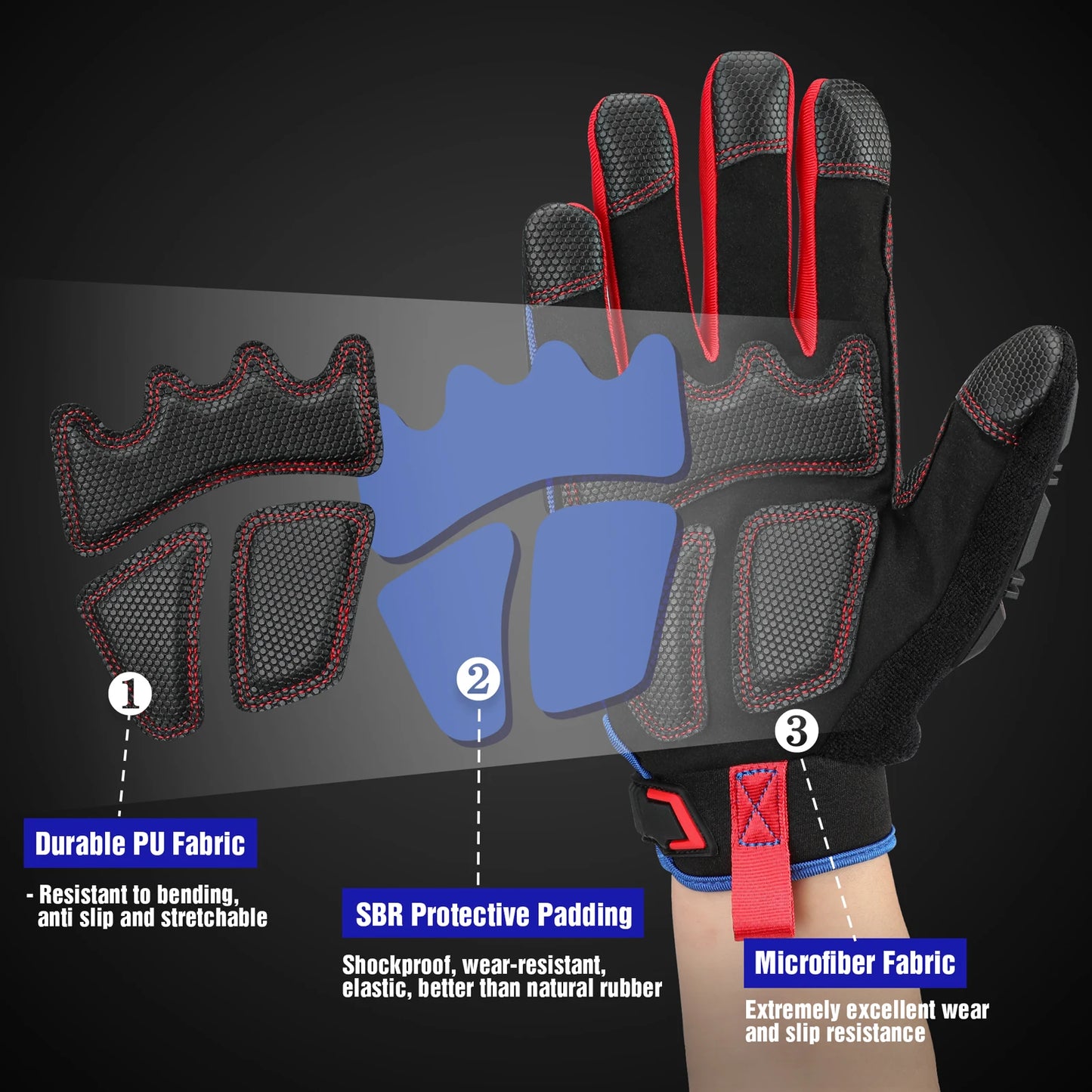 WORKPRO Heavy Duty Work Gloves Synthetic Leather Mechanic Gloves Impact Working Gloves PVC Protection Touch Screen