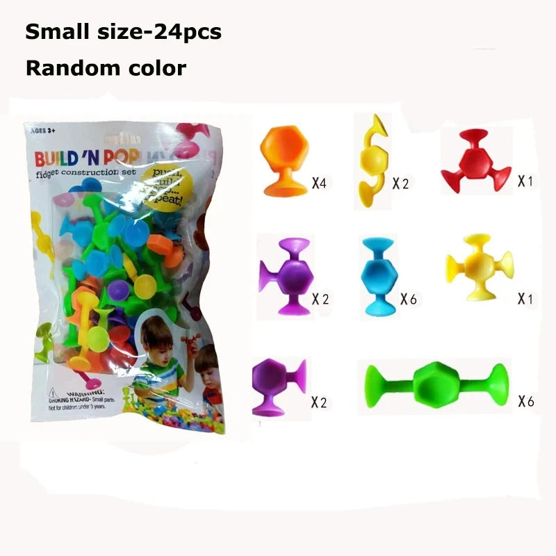 Soft Silicone Building Blocks Toy Animal Shape Suction Toy for Kids Stress Release Parent-Child Interactive Game Sucker Bath Toy