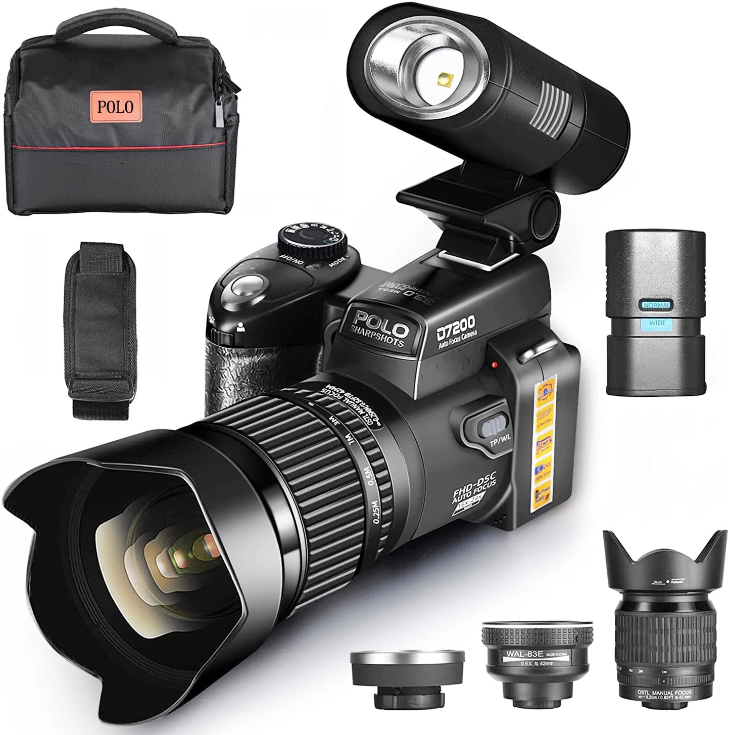 1080P 2024 HD Video Camera D7200 POLO Digital Camera 33MP DSLR Camera With 24X Telephoto Lens Professional Digital Camera