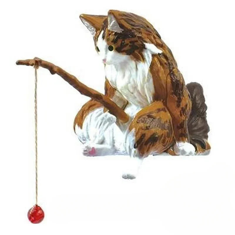 Lovely  Fishing Cat Fishbowl Fishing Figure Fisherman Figurine Cat Fishing Rod Seals Figures Cat Decoration Interior Accessories