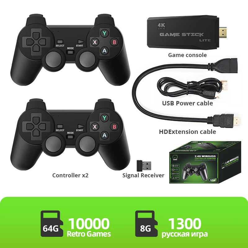 DATA FROG Video Game Console Built in 10000 Retro TV Games For PS1/GBA Portable 2.4G Wireless Game Stick 4K Support HD TV Output