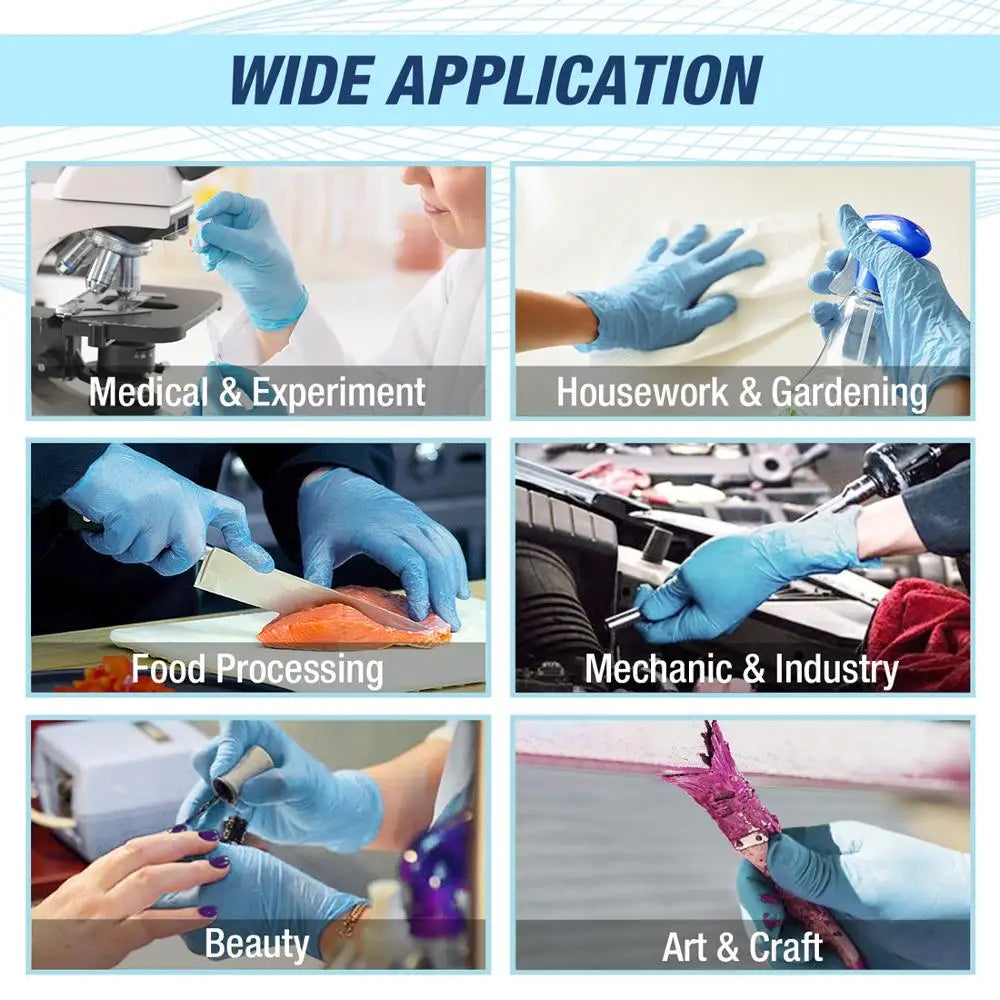 Nitrile Gloves Blue 100pcs/lot Food Grade Waterproof Allergy Free Disposable Work Safety Gloves Nitrile Gloves Mechanic