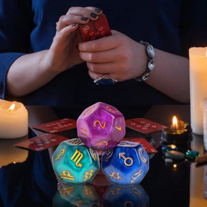 3Pcs 12-Sided Tarot Dice Resin Tweezers Astrology Tarot Constellation Divination Dice Family Friend Party Cards Game Dice