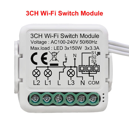 Tuya Wifi Smart Switch Module Supports 2 Way Control, App Remote Control DIY Light Breaker 100-240V Work with Alexa Google Home