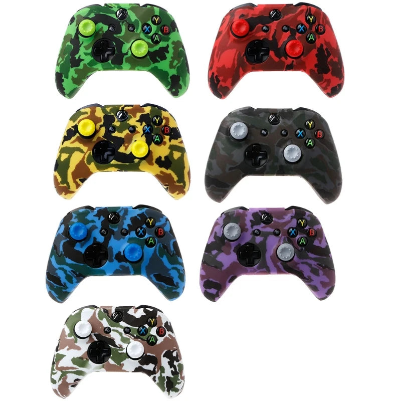 Camouflage Silicone Gamepad Cover + 2 Joystick Caps For XBox S Controller HX6A