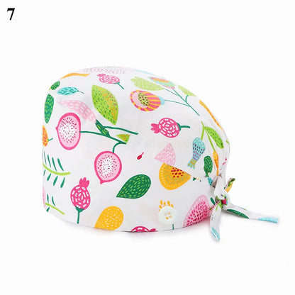 Floral Soft Hat Printing Nurse Sweat-absorbent Head Wrap Towel Surgical Anti-Dirty Pure Cotton Cap With Button Scrub Cap
