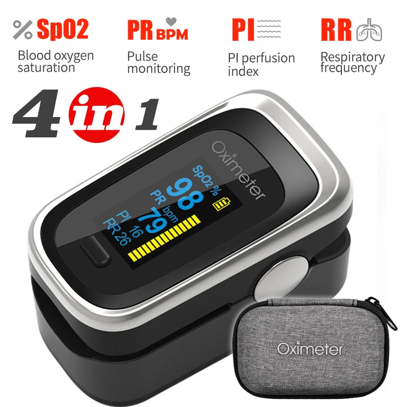 KIUZOU Finger Pulse Oximeter SPO2 PR PI RR Blood Oxygen Saturation Meter Heart Rate Monitor OLED Oximetro De Dedo