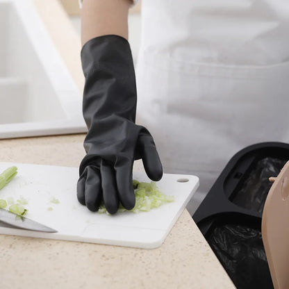 1 Pair Black Gloves Home Washing Cleaning Gloves Garden Kitchen Dish Fingers Rubber Dishwashing Household Cleaning Gloves