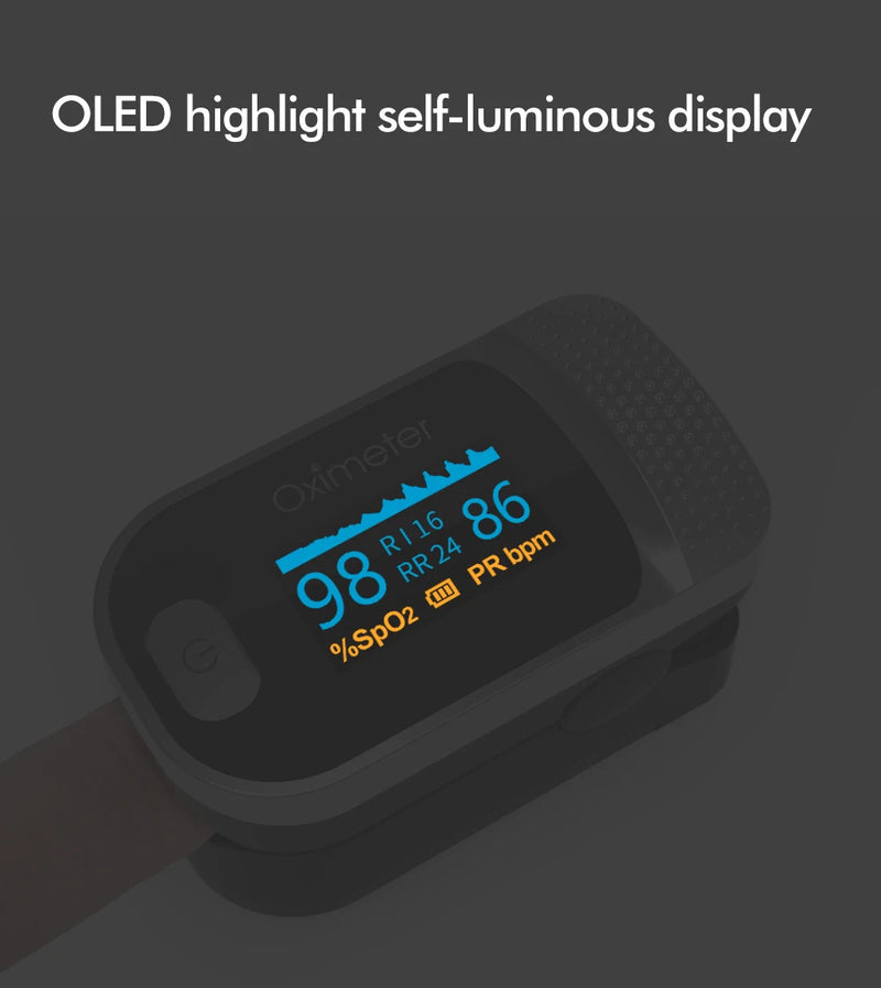 KIUZOU Finger Pulse Oximeter SPO2 PR PI RR Blood Oxygen Saturation Meter Heart Rate Monitor OLED Oximetro De Dedo