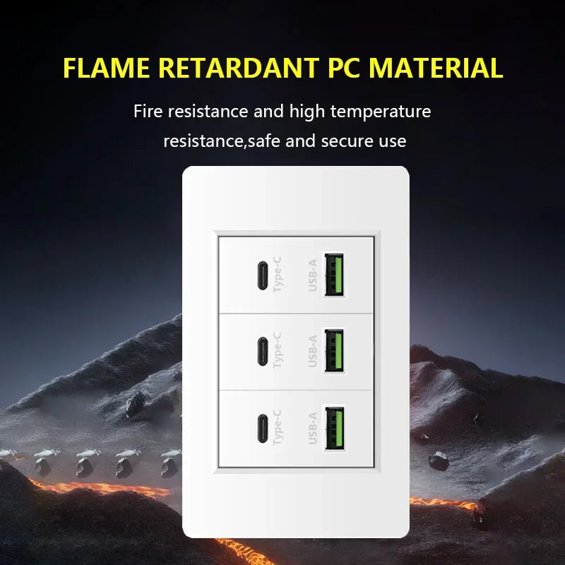 Korea Chile standard 20W Super Fast smart Charge Type C USB Port Power Wall Socket Plug,118*73mm Quick Charge electrical Outlet