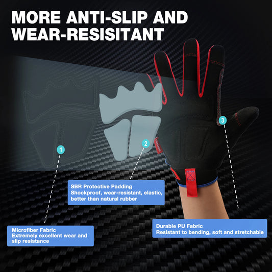 WORKPRO Safety Work Gloves Mechanic Working Gloves for Men Women Touch Screen Terry Fabric Non-Slip