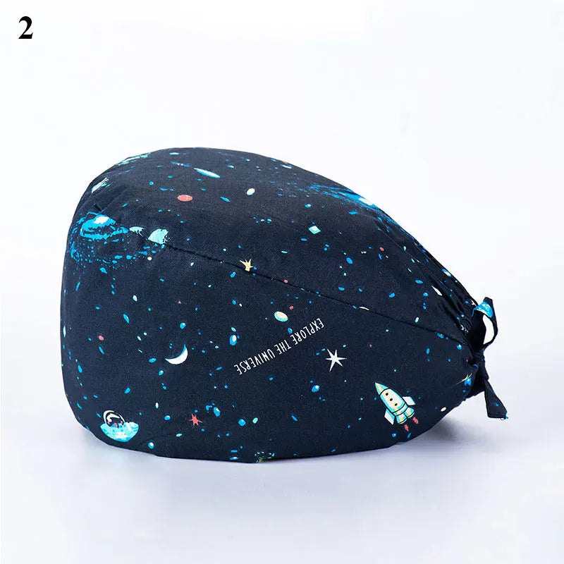 Floral Soft Hat Printing Nurse Sweat-absorbent Head Wrap Towel Surgical Anti-Dirty Pure Cotton Cap With Button Scrub Cap
