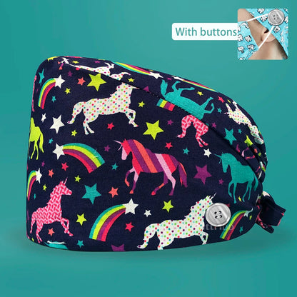 Personalized Printing Doctor Surgical Cap Long Hair Classic Nurse Toe Hat for Men Women Sweat-absorbent Towel Cotton Scrub Cap