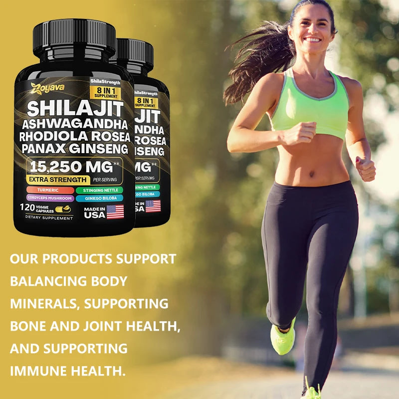Shilajit Pure Himalaya 8-in-1 Supplement Supports Energy, Endurance, Muscle Building, and Stress Relief