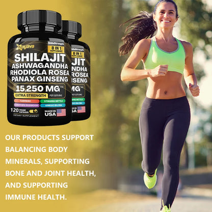 Shilajit Pure Himalaya 8-in-1 Supplement Supports Energy, Endurance, Muscle Building, and Stress Relief