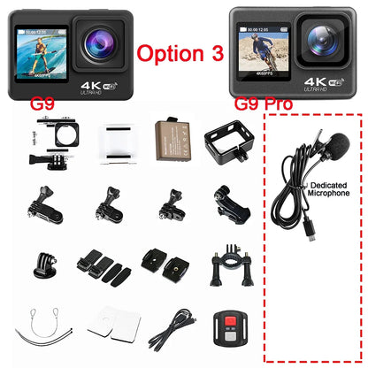 Huafant G9 Action Camera 4K 60FPS 24MP 2.0 Touch LCD EIS Dual Screen Wi-Fi 170D Waterproof Remote Control 4X Zoom Sports Cam