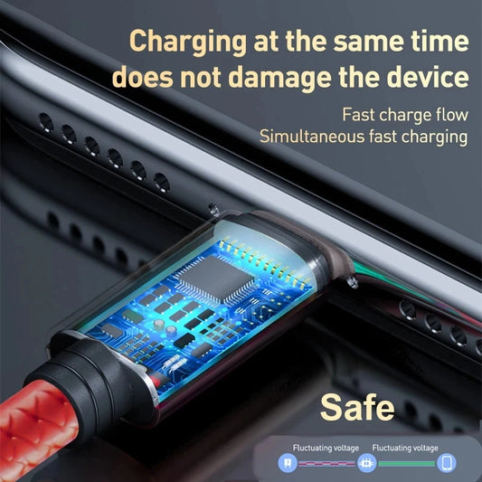 3 In 1 Micro USB Type C Charger Cable Multi Usb Port Multiple Usb Charging Cord Usbc Mobile Phone Wire For ios/Android/Type-C.