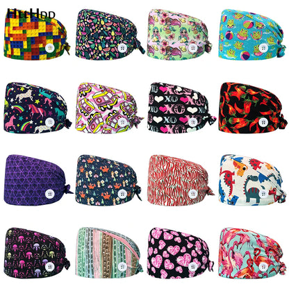 Personalized Printing Doctor Surgical Cap Long Hair Classic Nurse Toe Hat for Men Women Sweat-absorbent Towel Cotton Scrub Cap