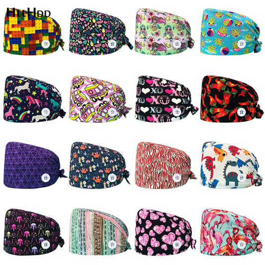 Personalized Printing Doctor Surgical Cap Long Hair Classic Nurse Toe Hat for Men Women Sweat-absorbent Towel Cotton Scrub Cap