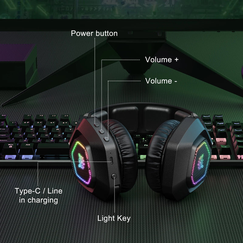 ONIKUMA B100 2.4Ghz Gaming Headset Noise Cancelling Wireless Headphone with Microphones RGB light Earphones for PS5, PS4, XBOX
