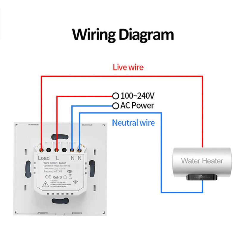 Water Heater Switches EU/UK/US/Brazil Standard 20A 40A 8000W Voice Touch Panel Timer Alexa Google Home Wifi Sensor Smart Switch