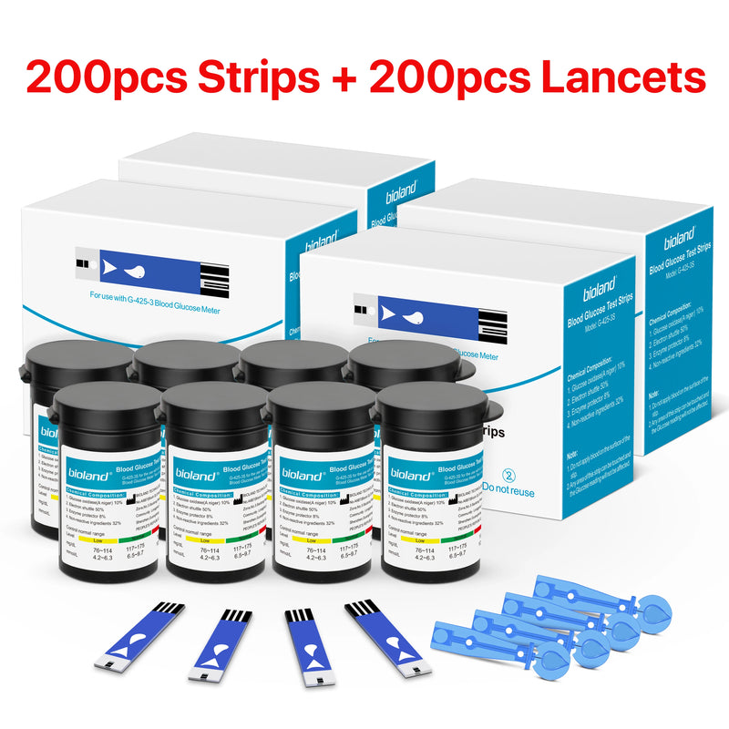 Blood Glucose Meter Glucometer Full Set Glucose Test Strips Medical Diabetes Blood Sugar Monitor Bioland G-425-3 Complete Kit