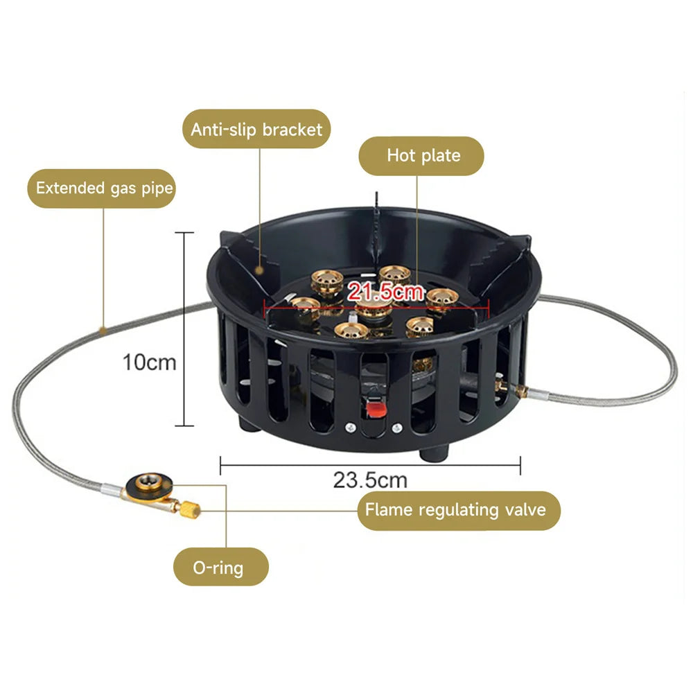 7-Core Camping Stove High-Power Strong Fire Portable Tourist Gas Burner Windproof Electronic Ignition Camping Equipment