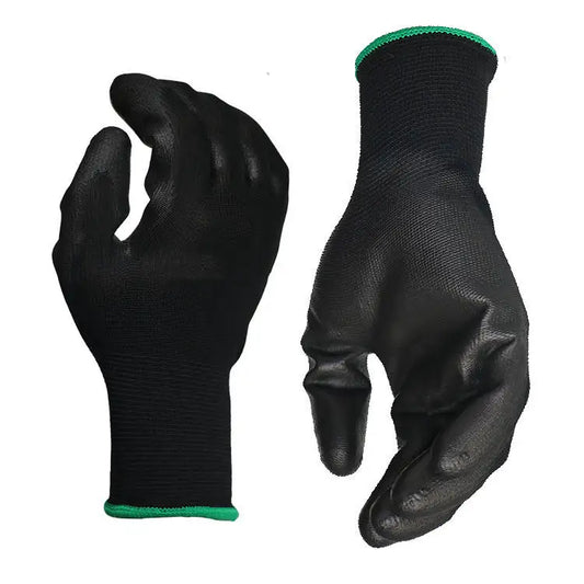 10 pairs Black Pu Gloves Polyester Shell Customized With Pu Coated Palm Safety Work Gloves En388 Pu Coated Gloves