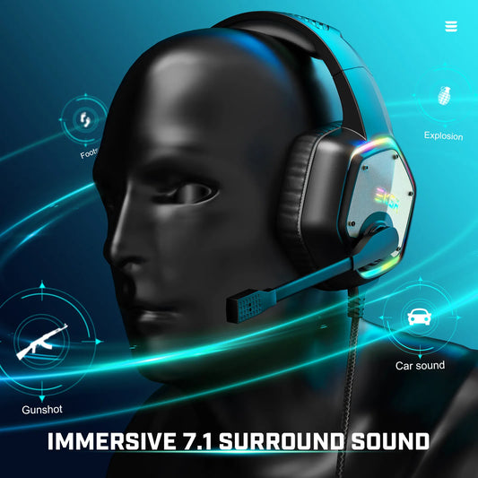 EKSA E1000 RGB Gaming Wireless Headphone with Mic Over-Ear Headphones 7.1 Surround Sound Wired Headset For PC PS4/PS5