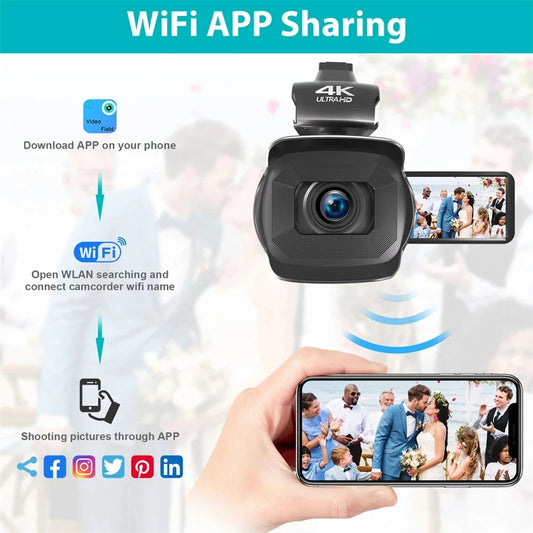 4K 60FPS Camcorder Professional Digital Video Camera 4K HD YouTube Streaming Camera 64MP 18X Zoom 4" Touch Screen Vlog Recorder