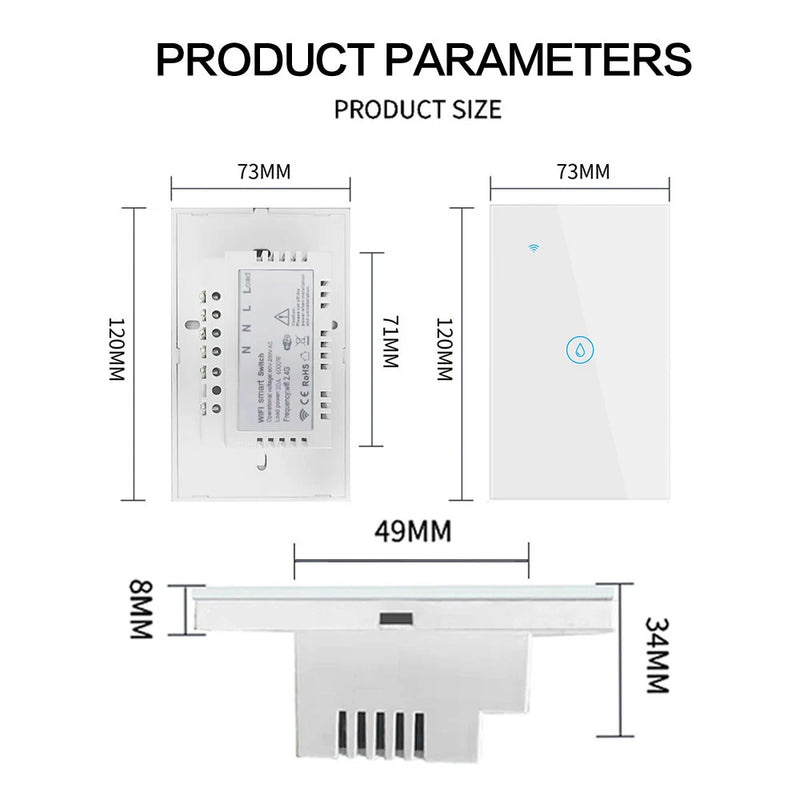 Water Heater Switches EU/UK/US/Brazil Standard 20A 40A 8000W Voice Touch Panel Timer Alexa Google Home Wifi Sensor Smart Switch