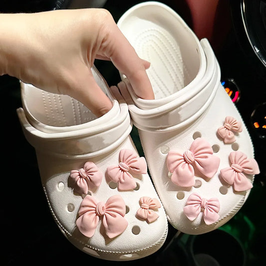 Cartoon Bow Tie Hole Shoe Charms Decorations Cute Rubber Purple Tie Shoe Flower Shoes Buckle DIY 3D Hole Shoe Accessories