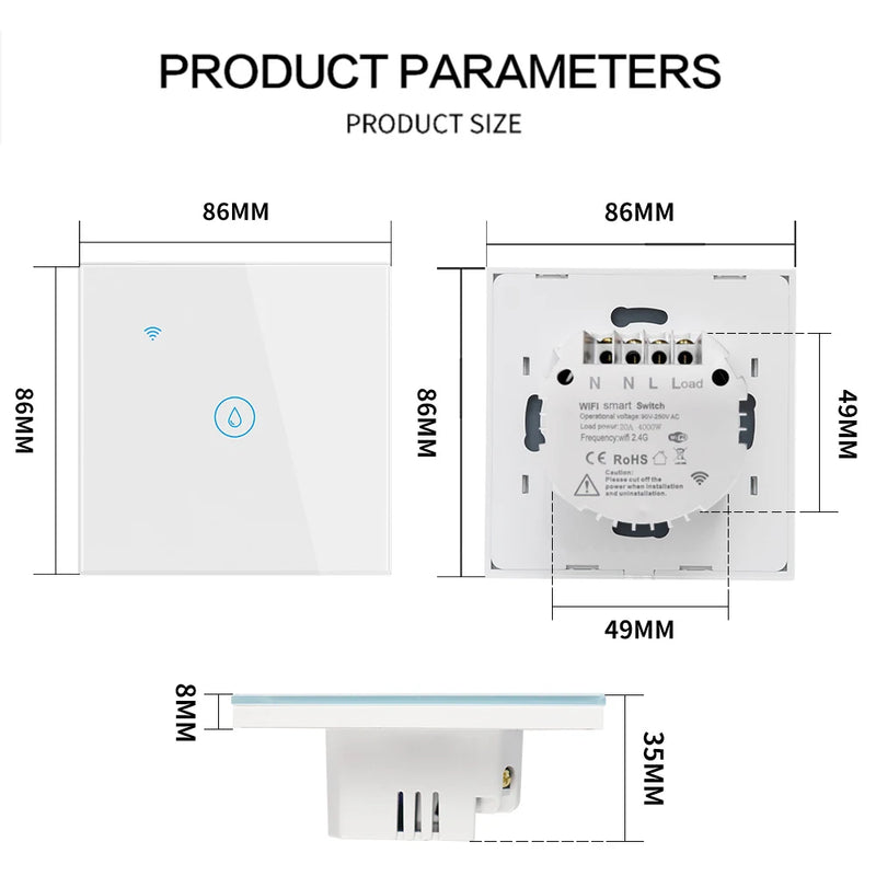 Water Heater Switches EU/UK/US/Brazil Standard 20A 40A 8000W Voice Touch Panel Timer Alexa Google Home Wifi Sensor Smart Switch