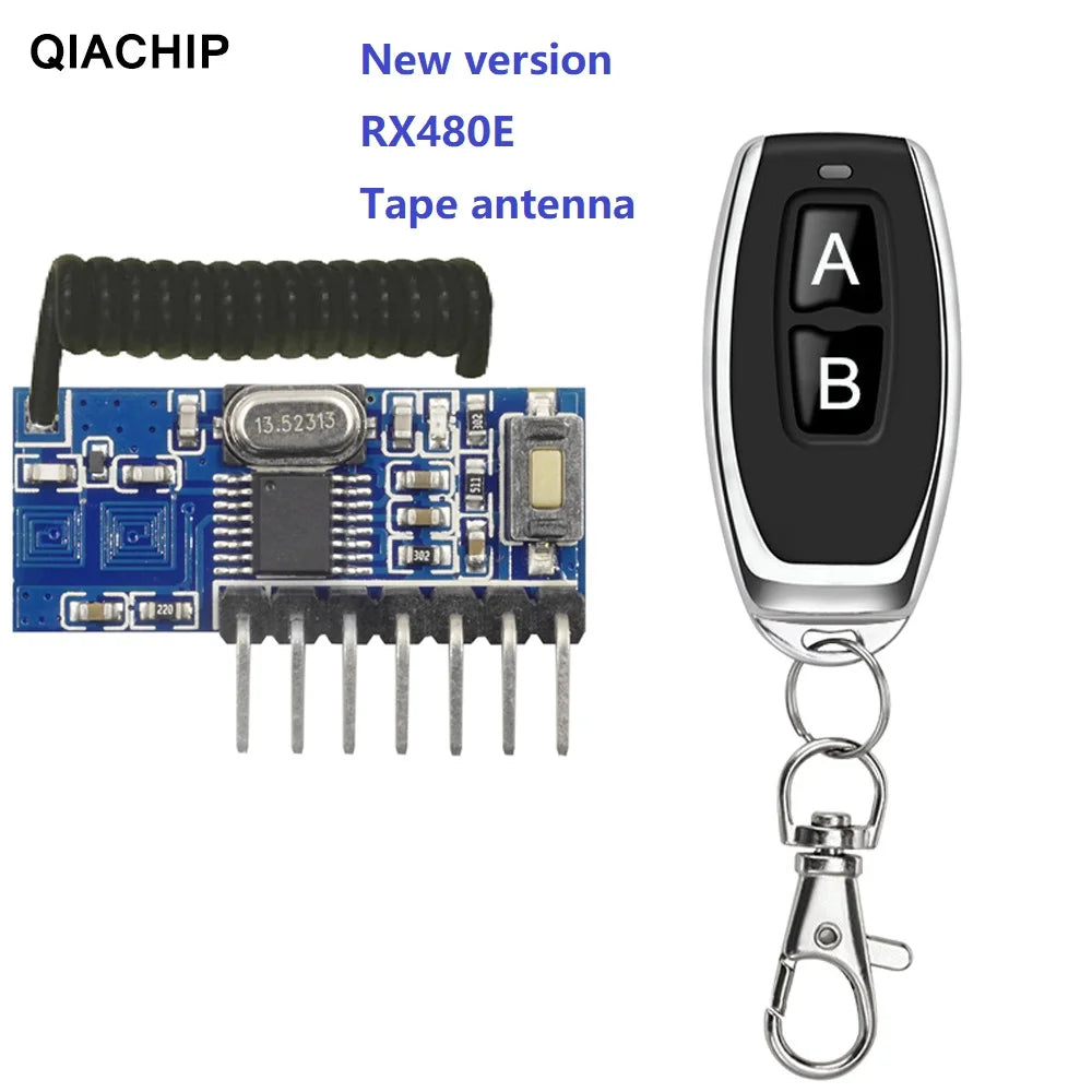 QIACHIP RF 433mhz Transmitter 4 Button Remote Control + Receiver Module Fixed EV1527 Decoding 4CH Output With Learning DIY Kit