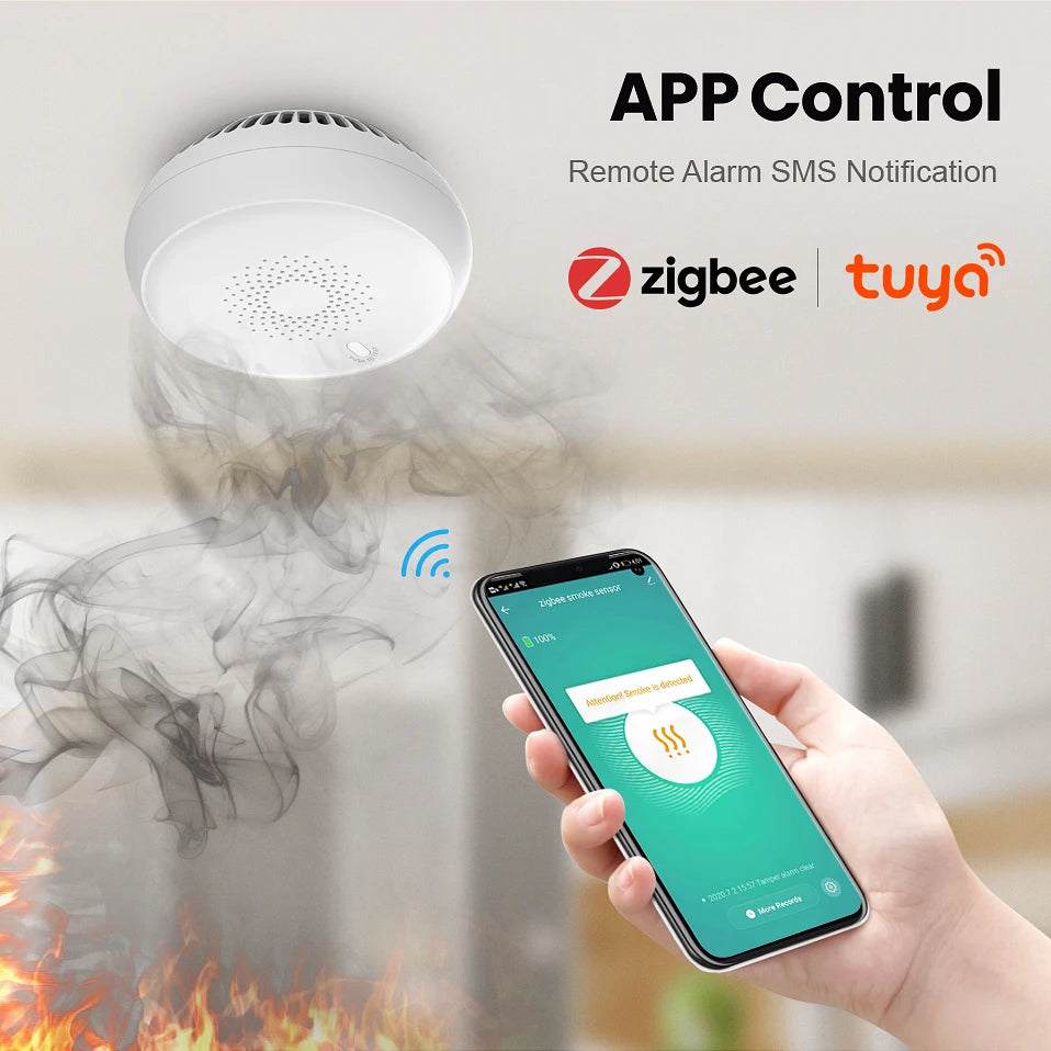 MIUCDA Tuya Zigbee WiFi Smart Smoke Detector Sensor, Home Security Smoke Alarm  For Home Security Smoke Alarm Fire Equipment