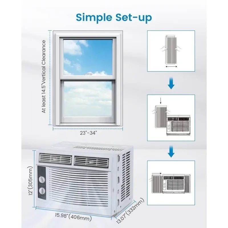 5,000 BTU Small Window Air Conditioner - Cool Up To 150 Sq.ft. with Manual Adjustable Fan and Cooling Modes, for Small Room